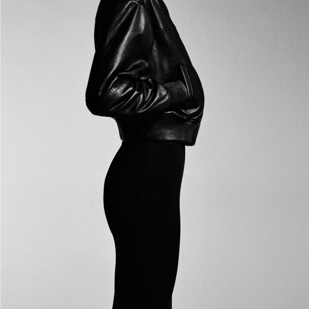 Mango Classic Black Leather Bomber Jacket - Picture 7 of 11